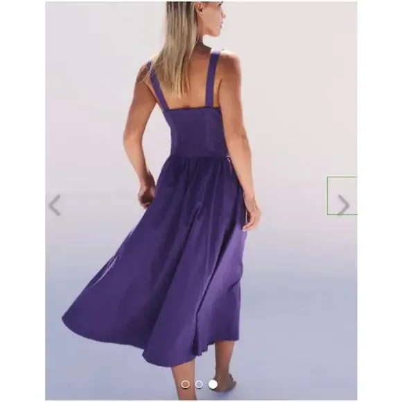 Free People Dress Womens Medium Paolo Midi Purple Sundress Romantic Retro Chic - Picture 3 of 14